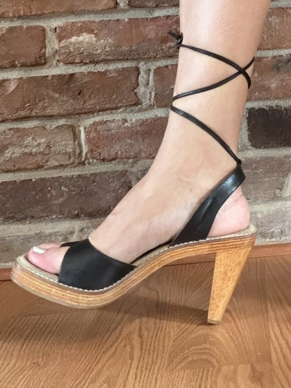 Bakers Gladiator Lace‑Up Wood Heel Platform Sandals – Women’s Size 7 – Black